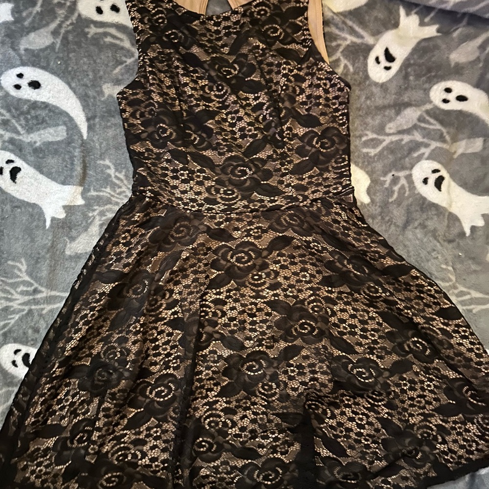 City Triangles Black and Tan Lace Mini Dress